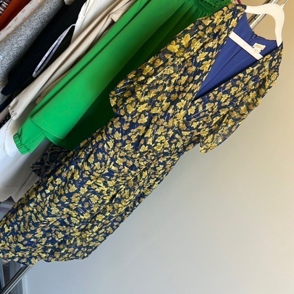 shoshanna dress size 6 women’s blue and yellow floral spring silk